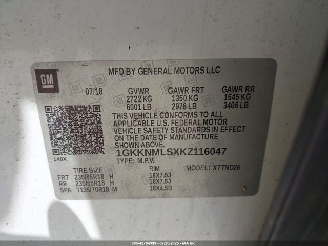 1GKKNMLSXKZ116047 GMC lgx - direct injection, variable valve timing, alum, gen 2