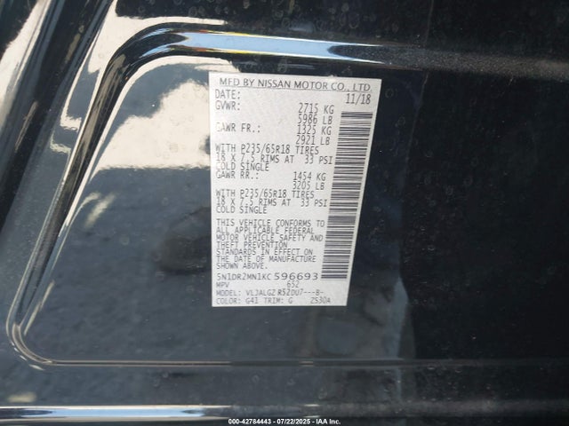 Nissan Pathfinder 2019 5N1DR2MN1KC596693 Image 9