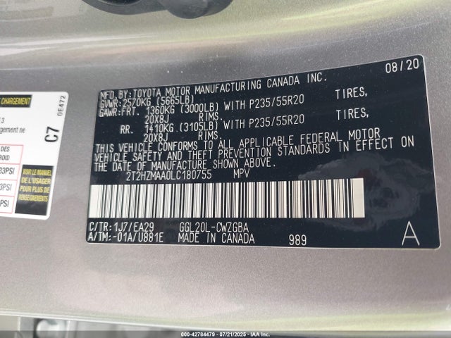 Lexus 2gr-fxs 2020 2T2HZMAA0LC180755 Image 9
