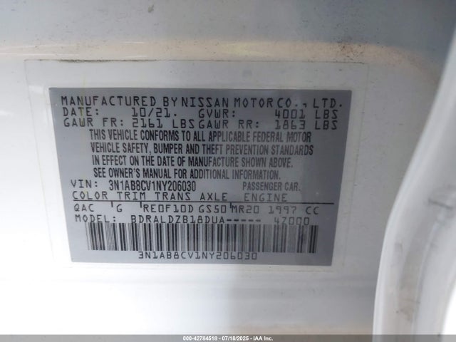 3N1AB8CV1NY206030 Nissan Sentra