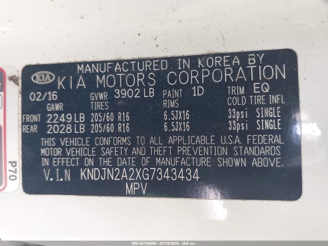 KNDJN2A2XG7343434 KIA gdi gamma