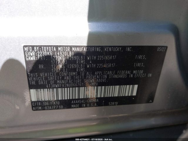 2022 TOYOTA RAV4 HYBRID 4T3RWRFV2NU066761 Photo 8