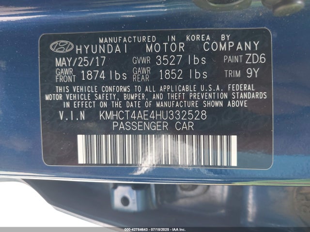 KMHCT4AE4HU332528 Hyundai 2017
