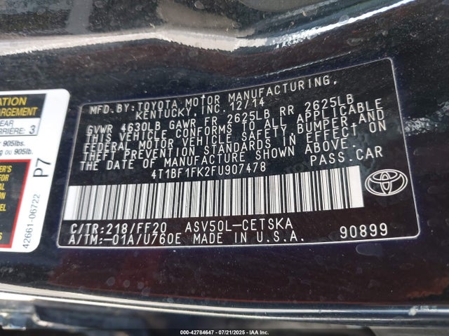 4T1BF1FK2FU907478 Toyota 2ar-fe