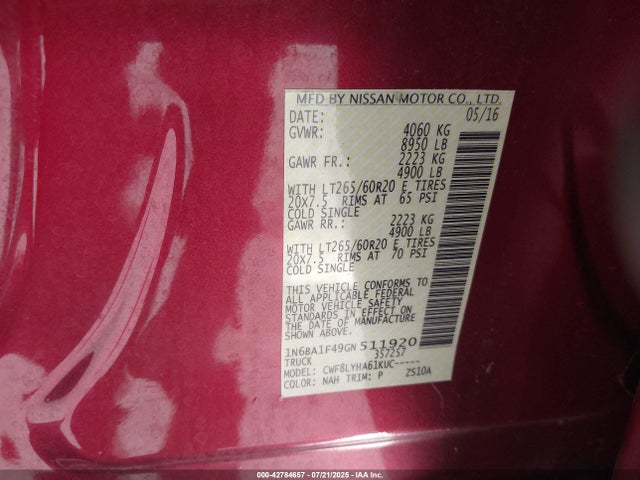 1N6BA1F49GN511920 Nissan Titan