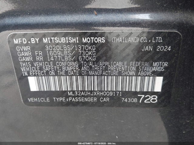 2024 MITSUBISHI MIRAGE ML32AUHJXRH009171 Photo 8