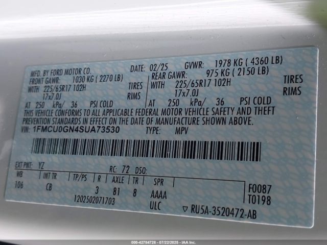 2025 FORD ESCAPE 1FMCU0GN4SUA73530 Photo 8