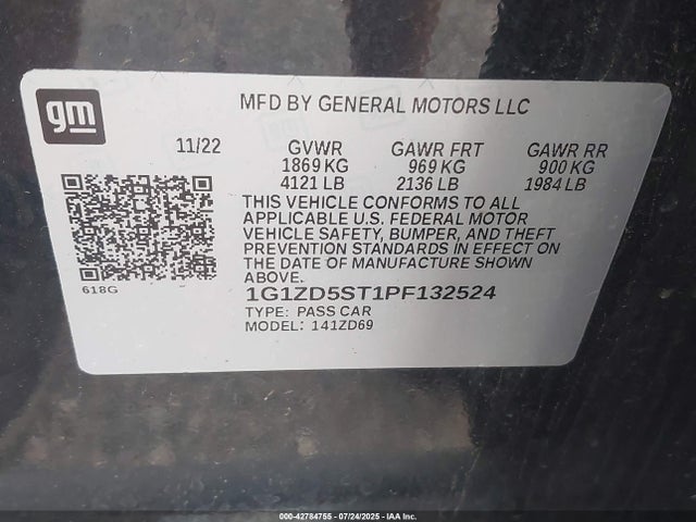 1G1ZD5ST1PF132524 Chevrolet lfv
