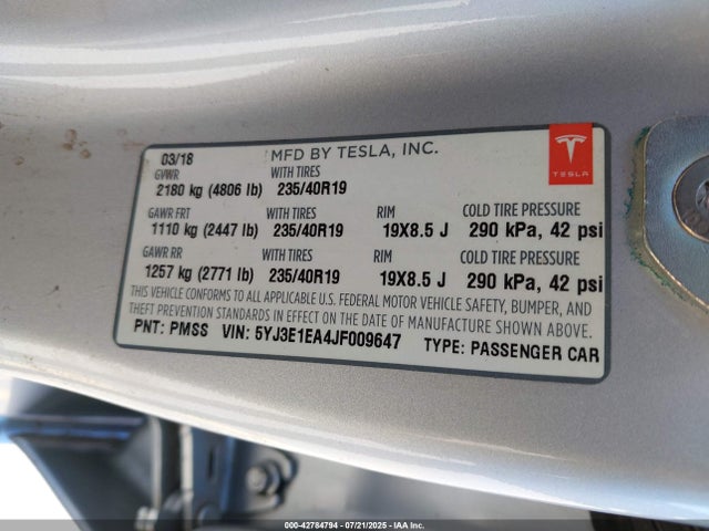 2018 TESLA MODEL 3 5YJ3E1EA4JF009647 Photo 8