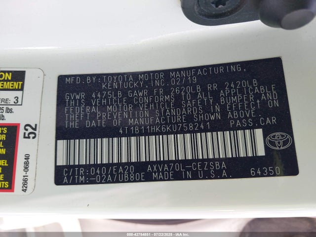 4T1B11HK6KU758241 Toyota a25a-fks
