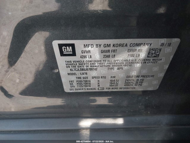 Chevrolet luv - mfi, variable valve timing, e85 max, alum 2018 KL7CJLSB8JB709742 Image 9