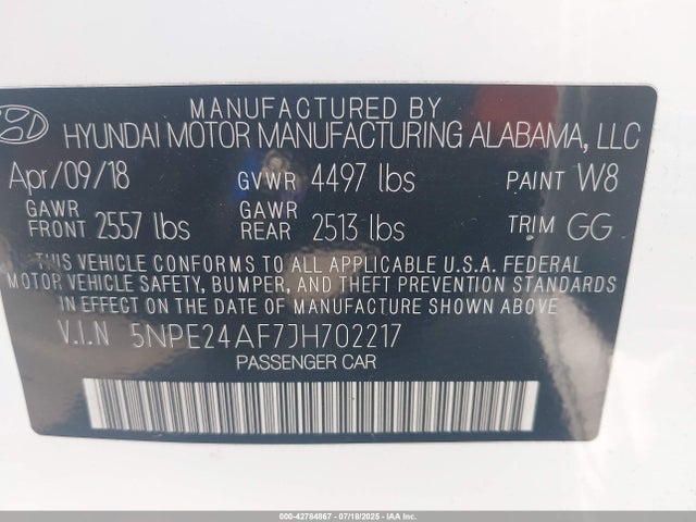 5NPE24AF7JH702217 Hyundai gdi theta-ii