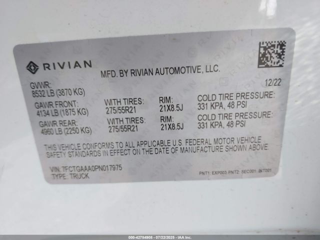 2023 RIVIAN R1T 7FCTGAAA0PN017975 Photo 8