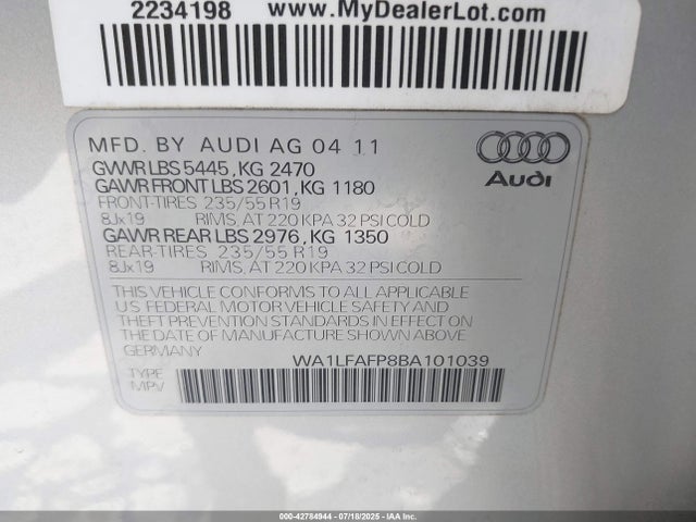 2011 AUDI Q5 WA1LFAFP8BA101039 Photo 8
