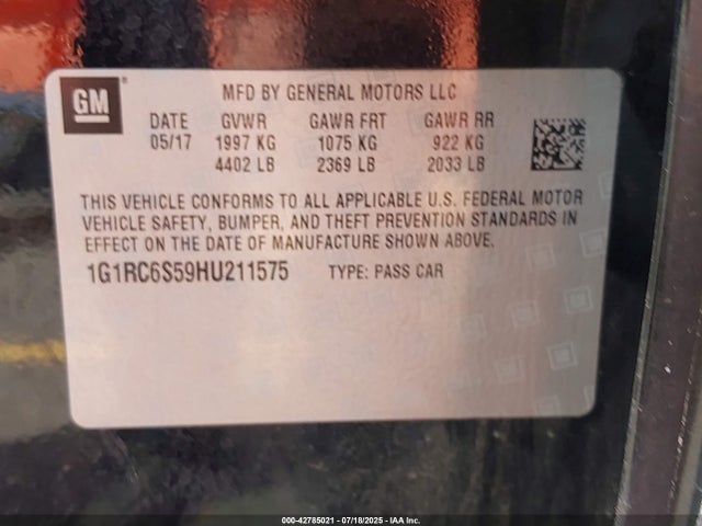 Chevrolet l3a - di: direct injectio, vvt: variable valve timing, hybrid, gen 1 2017 1G1RC6S59HU211575 Image 9