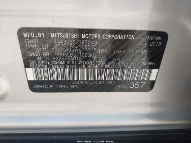 2019 MITSUBISHI OUTLANDER SPORT JA4AP3AU5KU011682 Photo 8