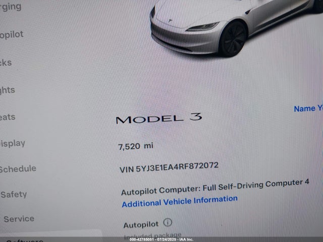 5YJ3E1EA4RF872072 Tesla MODEL 3