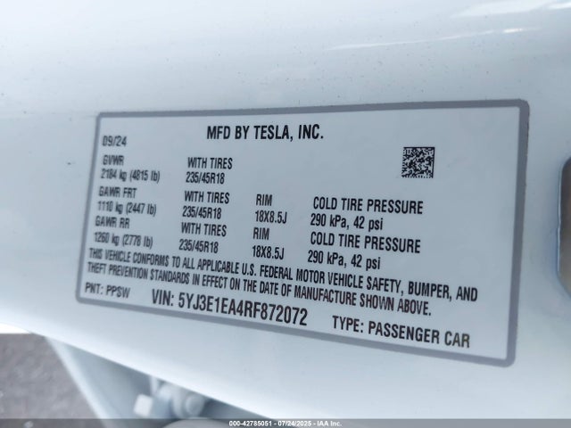 2024 TESLA MODEL 3 5YJ3E1EA4RF872072 Photo 8