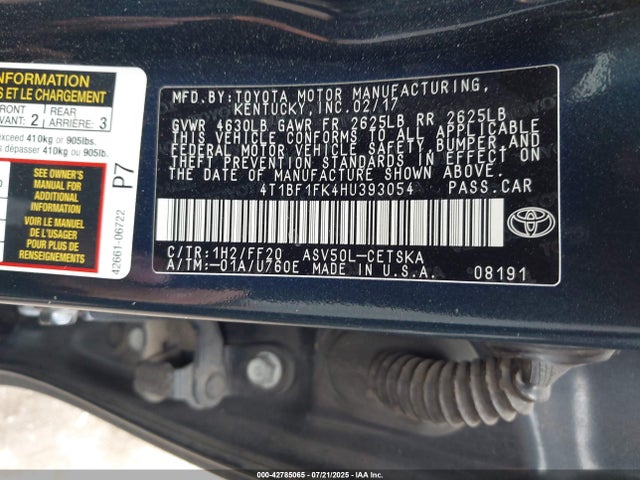 4T1BF1FK4HU393054 Toyota 2ar-fe