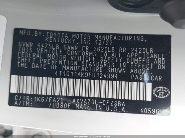 4T1G11AK9PU124994 Toyota a25a-fks
