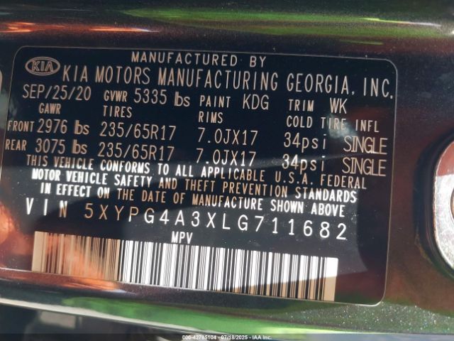 2020 KIA SORENTO 5XYPG4A3XLG711682 Photo 8