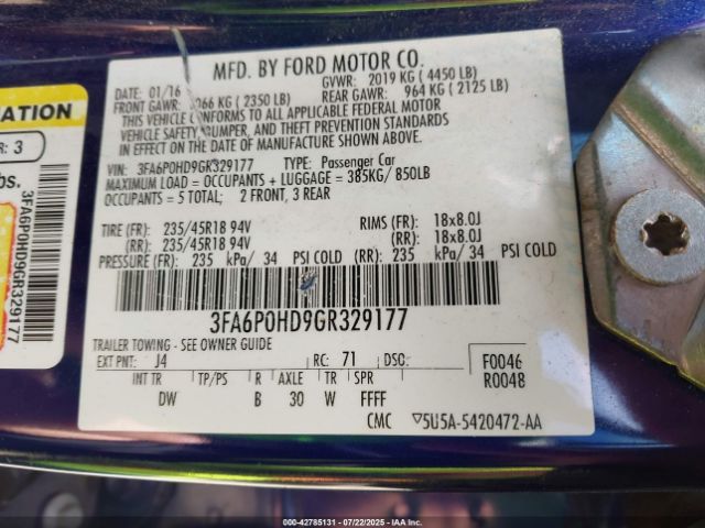 2016 FORD FUSION 3FA6P0HD9GR329177 Photo 8