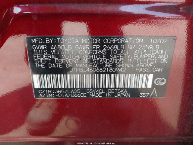 2008 LEXUS ES 350 JTHBJ46G682180942 Photo 8