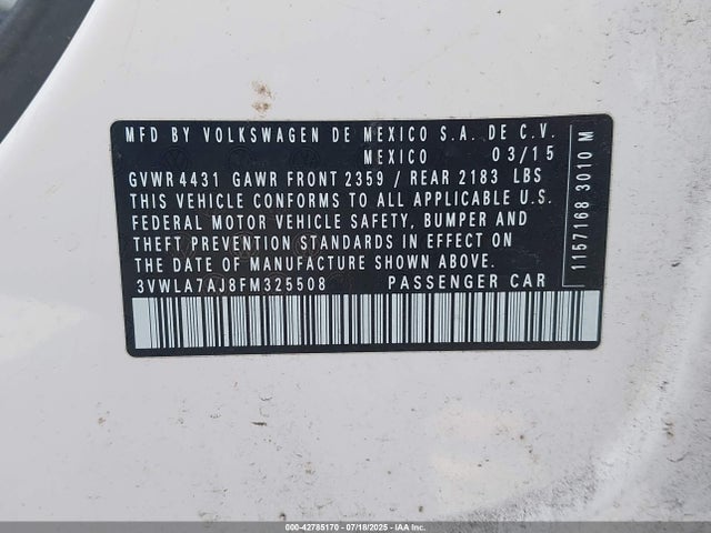 3VWLA7AJ8FM325508 Volkswagen 2015