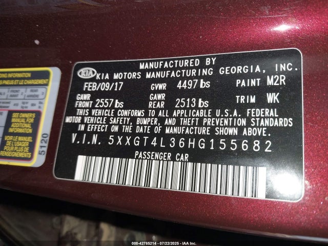 5XXGT4L36HG155682 KIA g 2.4 dohc gdi
