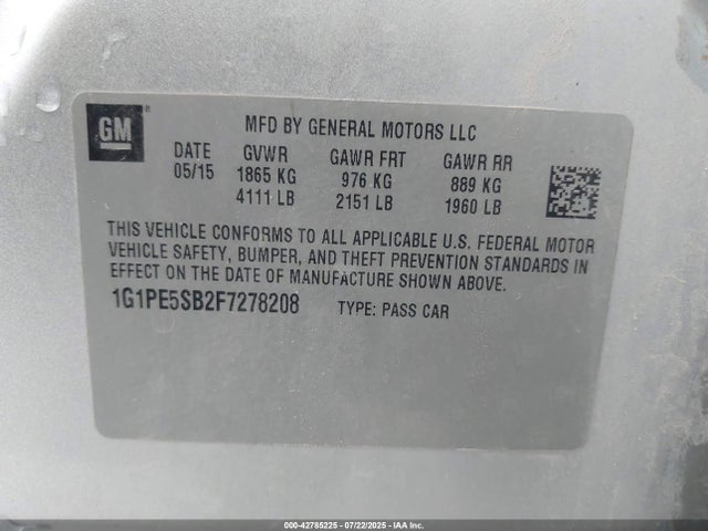 Chevrolet LUV 2015 1G1PE5SB2F7278208 Image 9