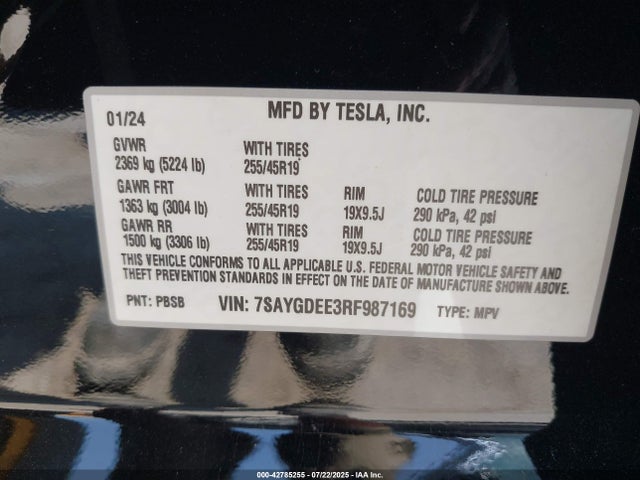 2024 TESLA MODEL Y 7SAYGDEE3RF987169 Photo 8