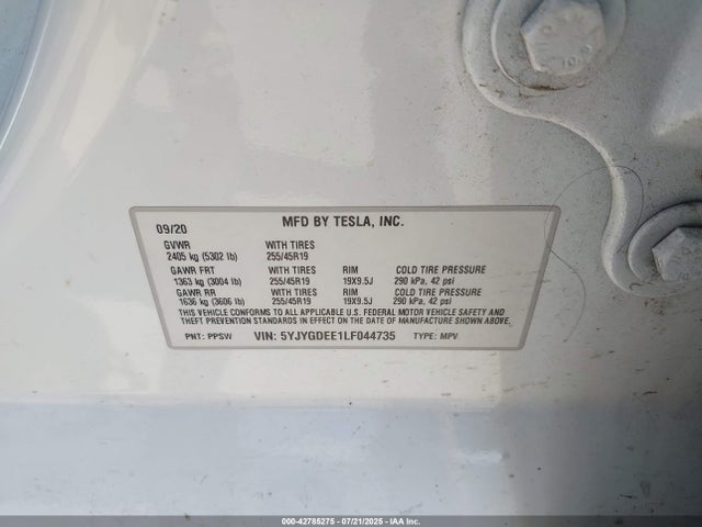 2020 TESLA MODEL Y 5YJYGDEE1LF044735 Photo 8