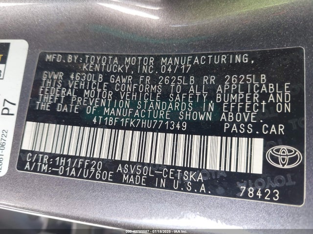 4T1BF1FK7HU771349 Toyota 2ar-fe