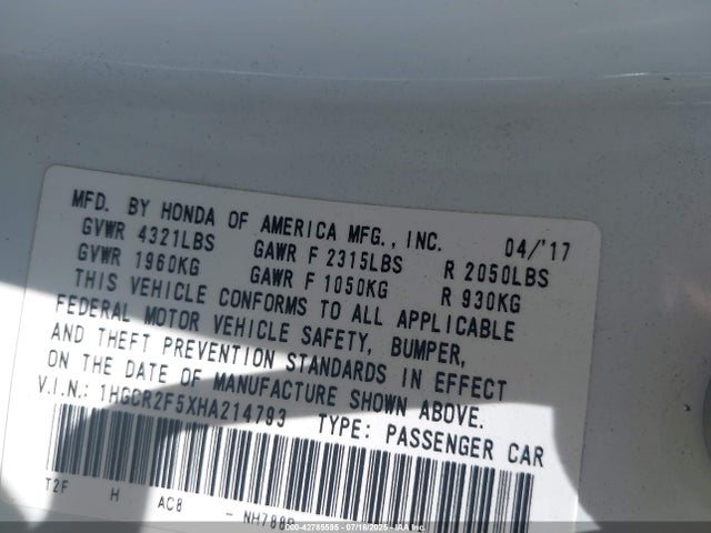 1HGCR2F5XHA214793 Honda k24w1