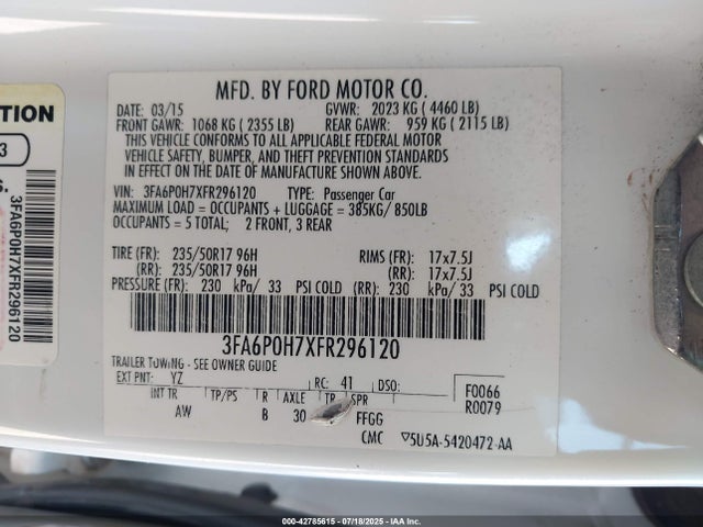 3FA6P0H7XFR296120 Ford 2015