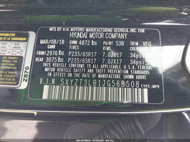 5XYZT3LB1JG568508 Hyundai gdi theta ii
