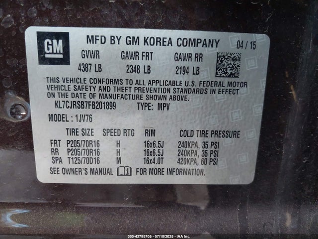 Chevrolet Trax 2015 KL7CJRSB7FB201899 Image 22