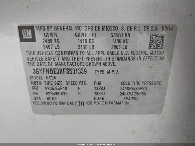 2015 CADILLAC SRX 3GYFNBE3XFS531339 Photo 8