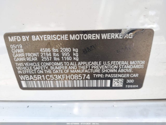 WBA5R1C53KFH08574 BMW 330I