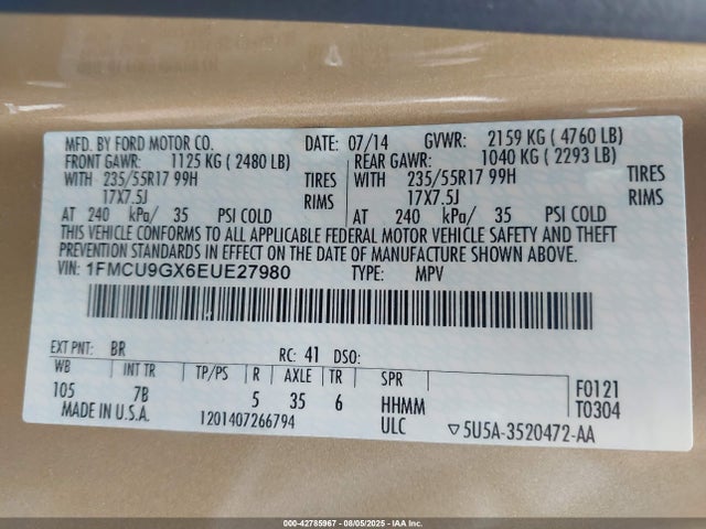 1FMCU9GX6EUE27980 Ford 2014