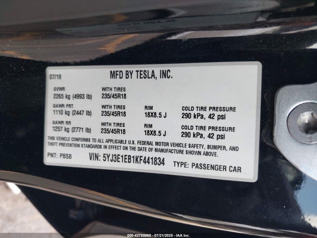 2019 TESLA MODEL 3 5YJ3E1EB1KF441834 Photo 8