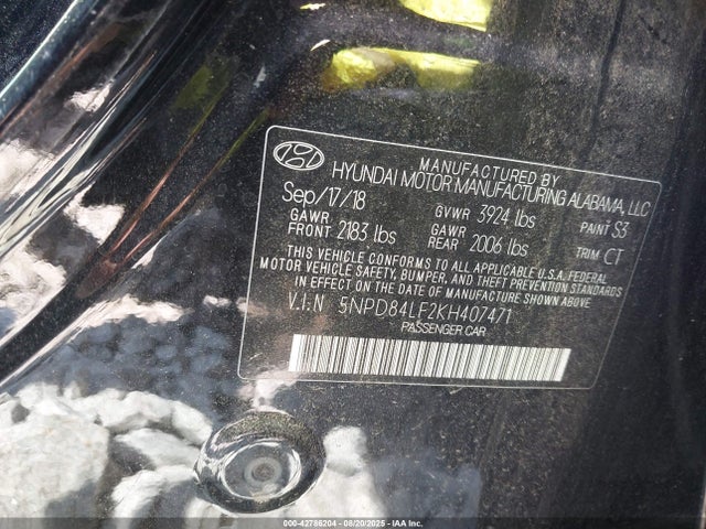 5NPD84LF2KH407471 Hyundai mpi nu