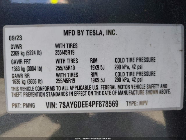 2023 TESLA MODEL Y 7SAYGDEE4PF878569 Photo 8