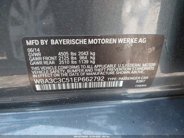 42786258 :رقم المزاد ، WBA3C3C51EP662792 vin ، 2014 Bmw 320i Xdrive مزاد بيع
