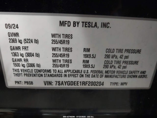 2024 TESLA MODEL Y 7SAYGDEE1RF200204 Photo 8