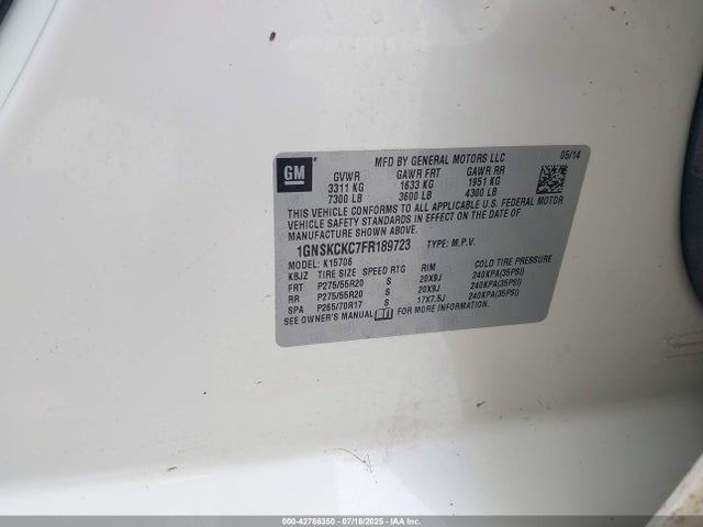1GNSKCKC7FR189723 Chevrolet l83 - vvt, active fuel management, aluminum
