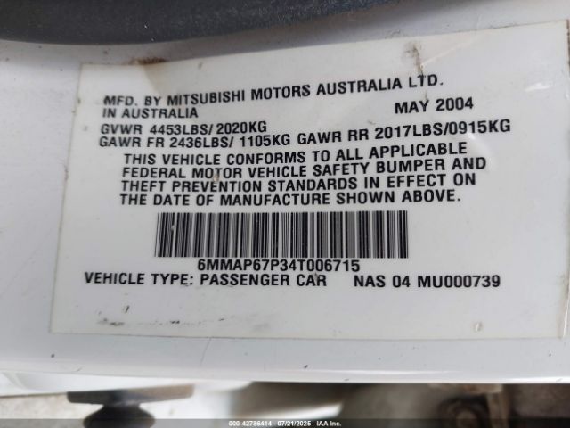 2004 MITSUBISHI DIAMANTE 6MMAP67P34T006715 Photo 8