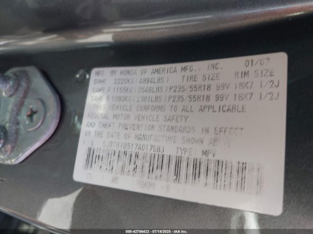 2007 ACURA RDX 5J8TB18517A017683 Photo 8