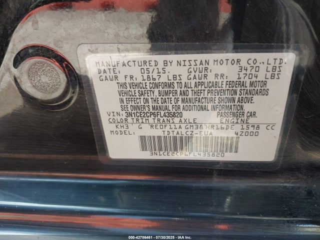 Продажа на аукционе авто 2015 Nissan Versa Note S Plus, vin: 3N1CE2CP6FL435820, номер лота: 42786461