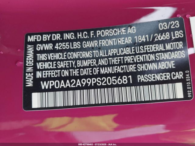 2023 PORSCHE 911 WP0AA2A99PS205681 Photo 8